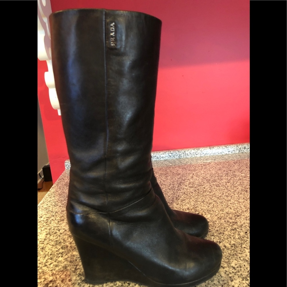 Prada black leather boots size 37